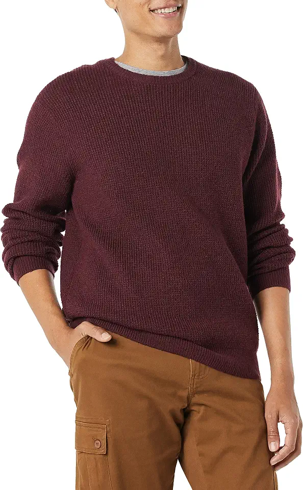OEKO-TEX STANDARD 100 Amazon Essentials Men's Long-Sleeve Soft Touch Waffle Stitch Crewneck Sweater