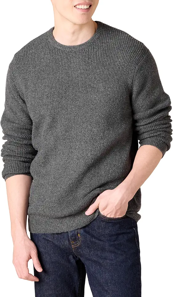 Men's Charcoal Waffle Knit Crewneck Sweater