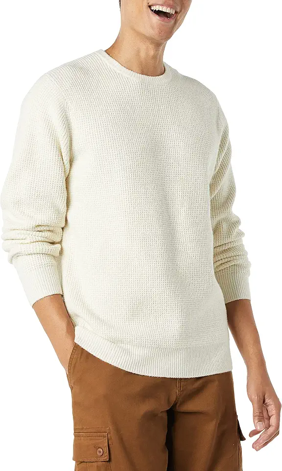OEKO-TEX STANDARD 100 Amazon Essentials Men's Long-Sleeve Soft Touch Waffle Stitch Crewneck Sweater