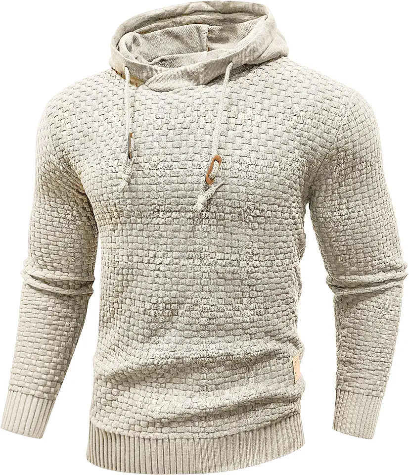 Global Recycled Standard Zaitun Mens Hooded Sweatshirt Long Sleeve Knitted Pullover Sweater