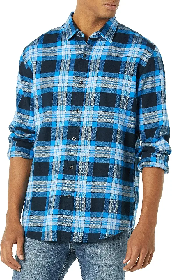 Amazon Essentials Men's Regular Fit Long-Sleeve Flannel Shirt, Soft Brushed Cotton, Lightweight yet Warm