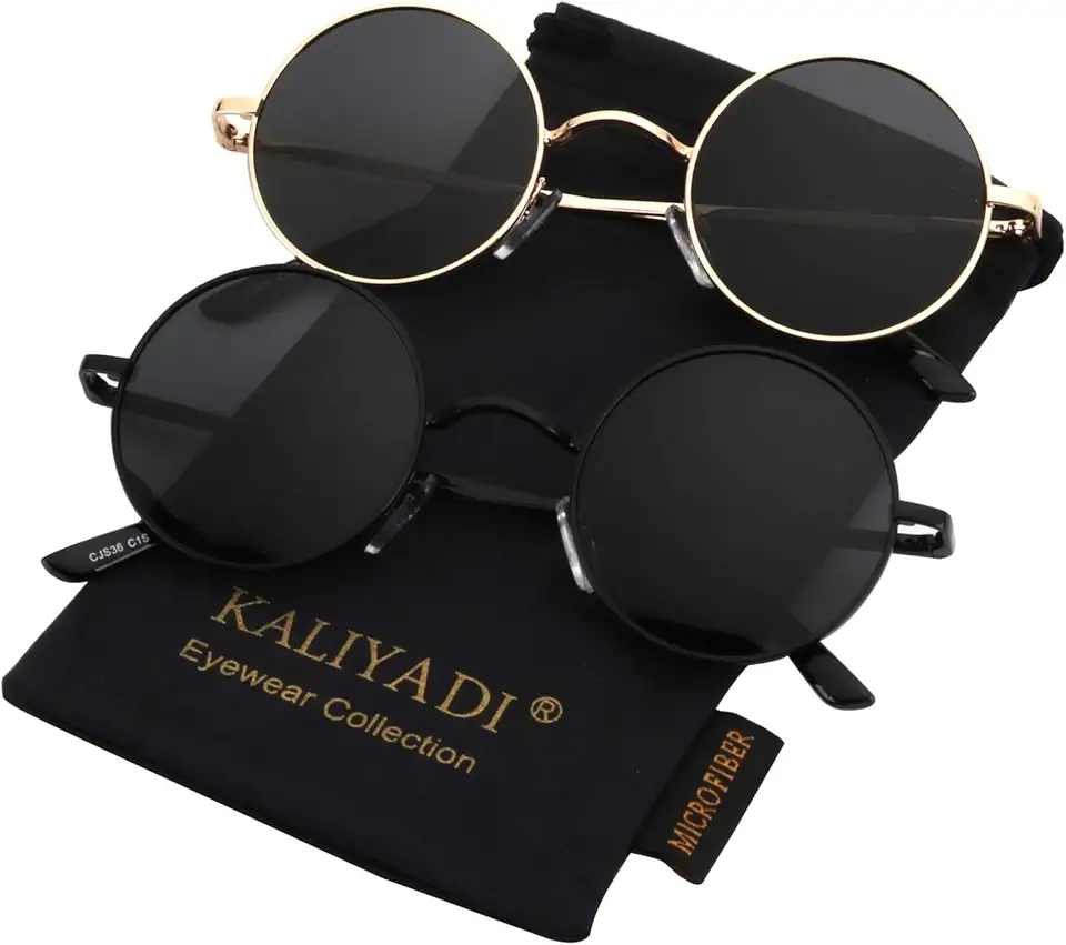 KALIYADI Round Polarized Sunglasses for Men Women Retro Metal Hippie Circle Style Sun Glasses UV Protection