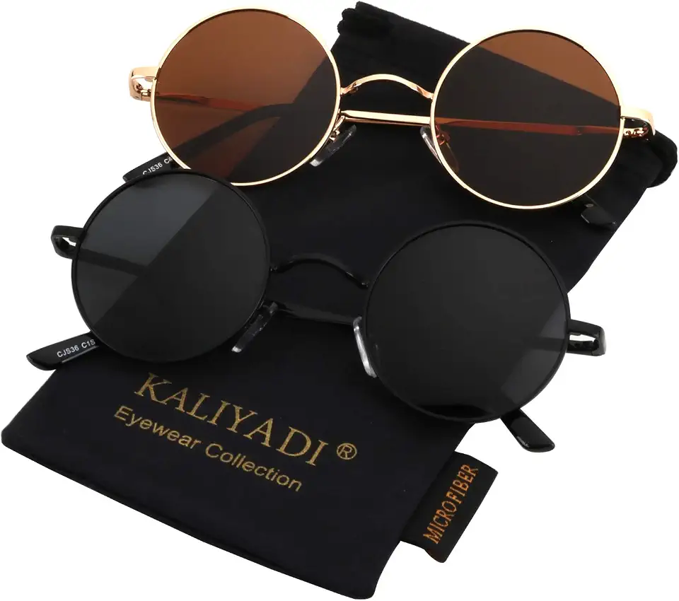 Global Recycled Standard KALIYADI Round Polarized Sunglasses for Men Women Halloween Costume Retro Metal Hippie Circle Style Sun Glasses UV Protection