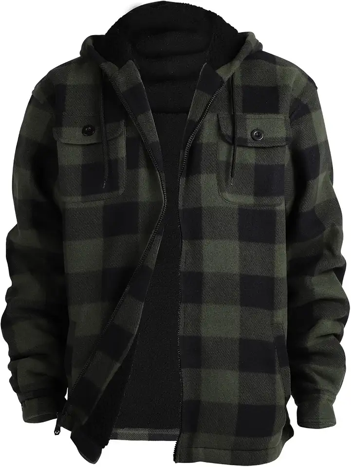 Facitisu Winter Heavy Warm Sherpa Lined Fleece Plaid Flannel Jacket Men Plus Size S-5XL Big&Tall Mens Coat