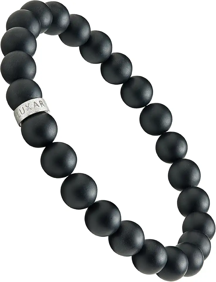 LUXAR Men’s Bracelet - Genuine Black Leather Bracelet with Stainless Steel Clasp or 8mm Matte Black Onyx Stone Bead Bracelet - Minimalist Designer Jewelry for Men