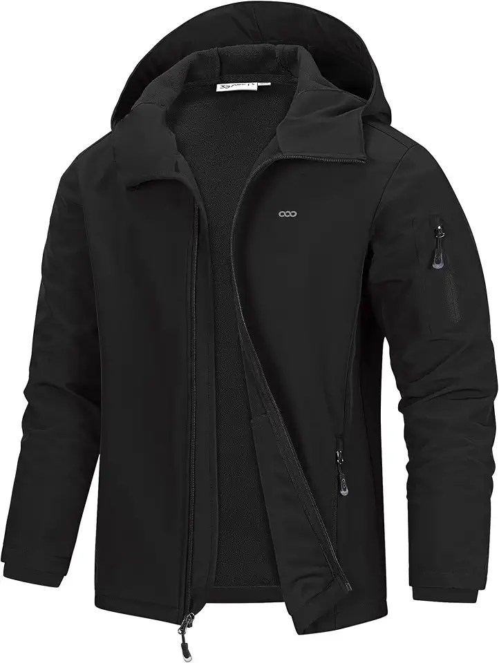 33,000ft Men's Hooded Fleece Lined Rain Shell Jacket Waterproof Lightweight
