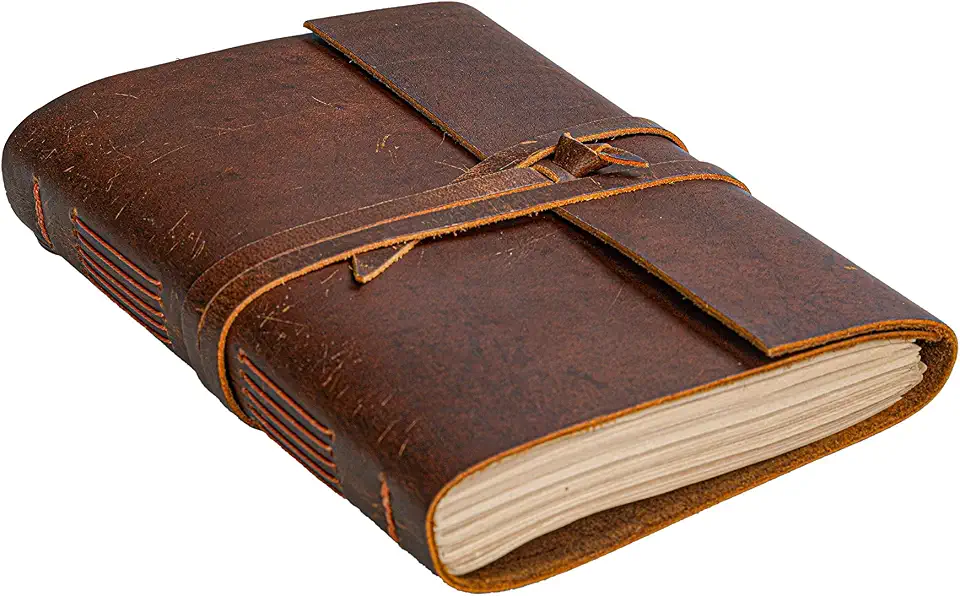 HLC Leather Journal Notebook - Rustic Handmade Vintage Leather Bound Journals for Men and Women - Antique Craft Unlined Paper 300 Pages, Leather Book Diary Pocket book To Write In (7.5" x 10" Inch)