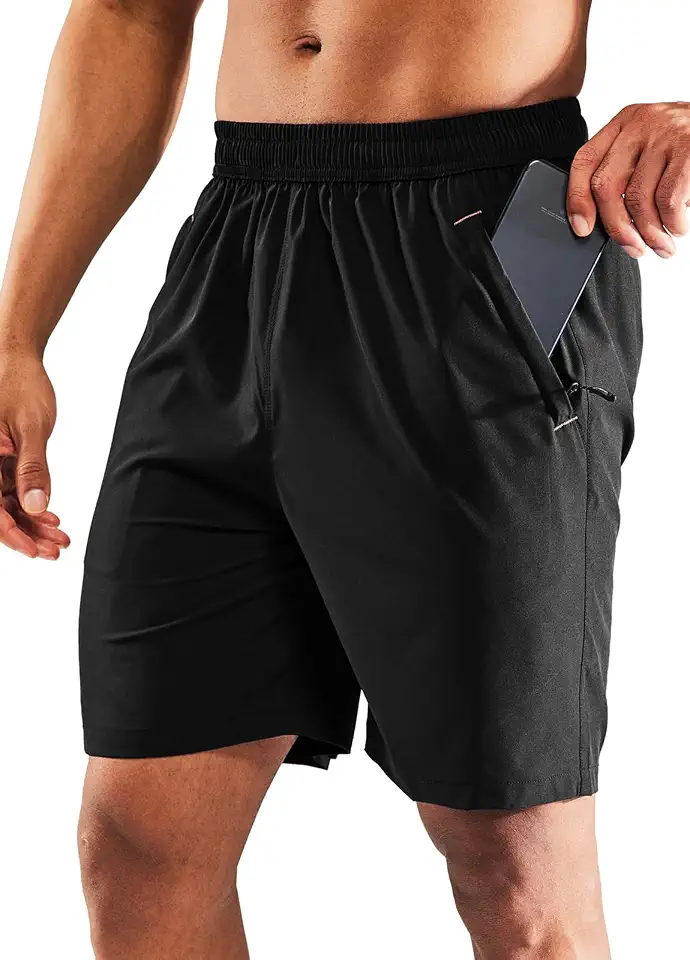 Global Recycled Standard MIER Men's 7 Inch Athletic Shorts with 3 Zipper Pockets, Dry Fit