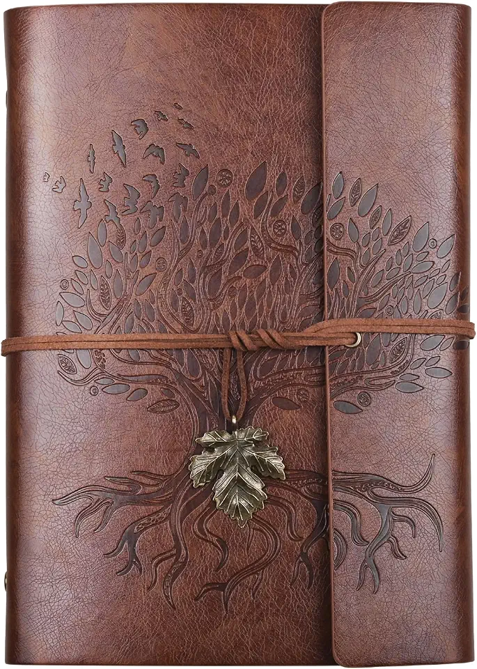 Leather Journal Notebook, Refillable Vintage Journal with Pocket, 6.5"x9.2"