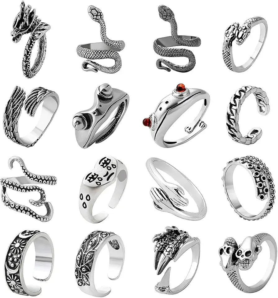 16Pcs Mens Vintage Open Adjustable Rings Set