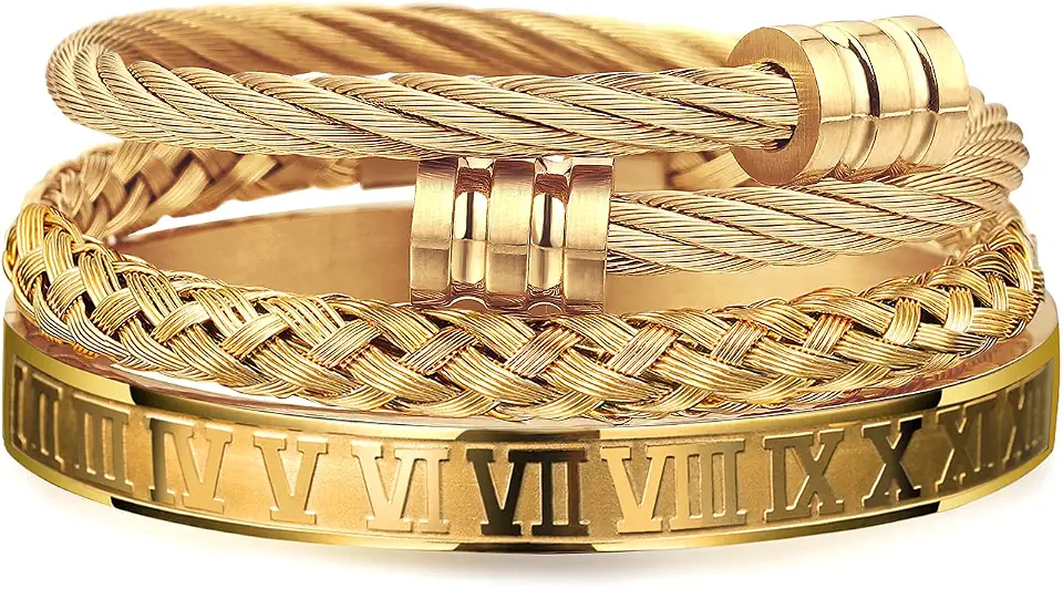 Stainless Steel Gold Bracelets for Men Cuff Bracelet Mens Jewelry Set