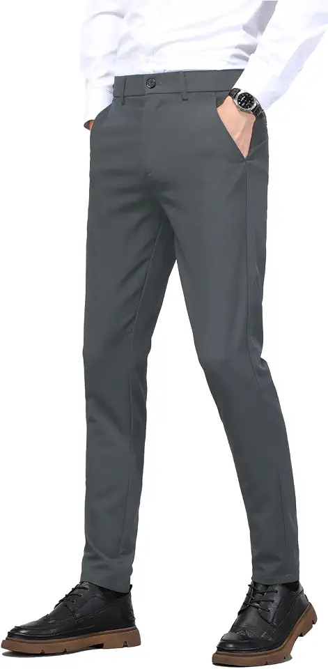 Plaid&Plain Men's 4-Way Flex Stretch Slim Fit Dress Pants