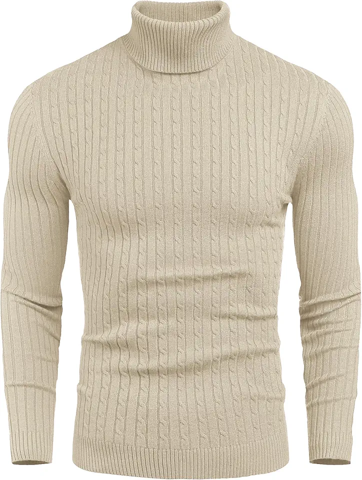 COOFANDY Men's Slim Fit Turtleneck Sweater Casual Twist Patterned Pullover Knitted Sweaters