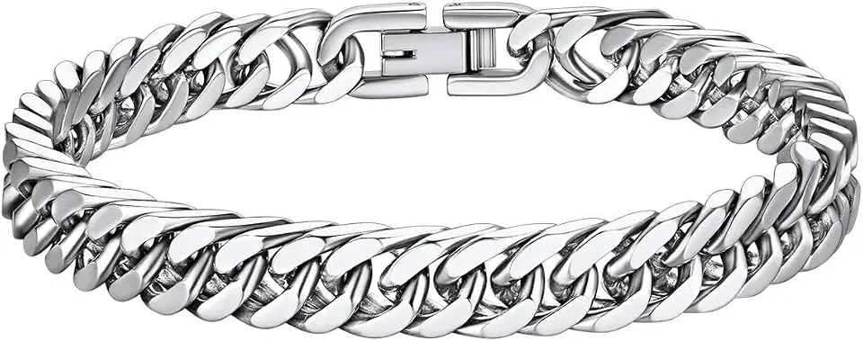 Richsteel Mens Cuban Link Bracelets, Silver/Black/14K Gold Plated Stainless Steel Bracelet for Men 8/12/17mm Width, 7.4/8.2/9 Inch Length Chain Wrist Bracelets With Gifts Box