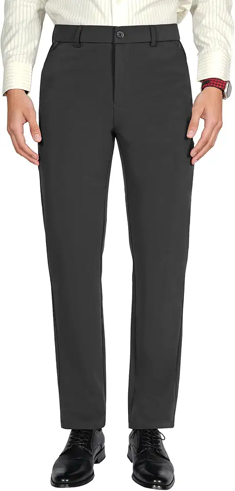 Plaid&Plain Men's 4-Way Flex Stretch Slim Fit Dress Pants