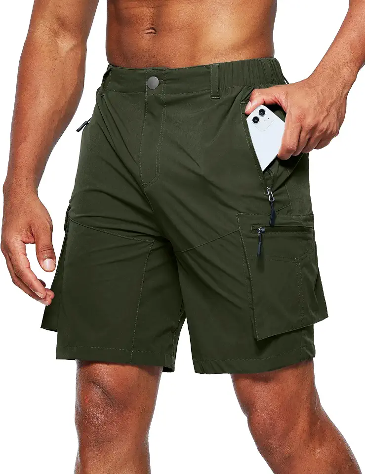 Pudolla Men's Hiking Cargo Shorts Multi Pockets Outdoor Travel Lightweight