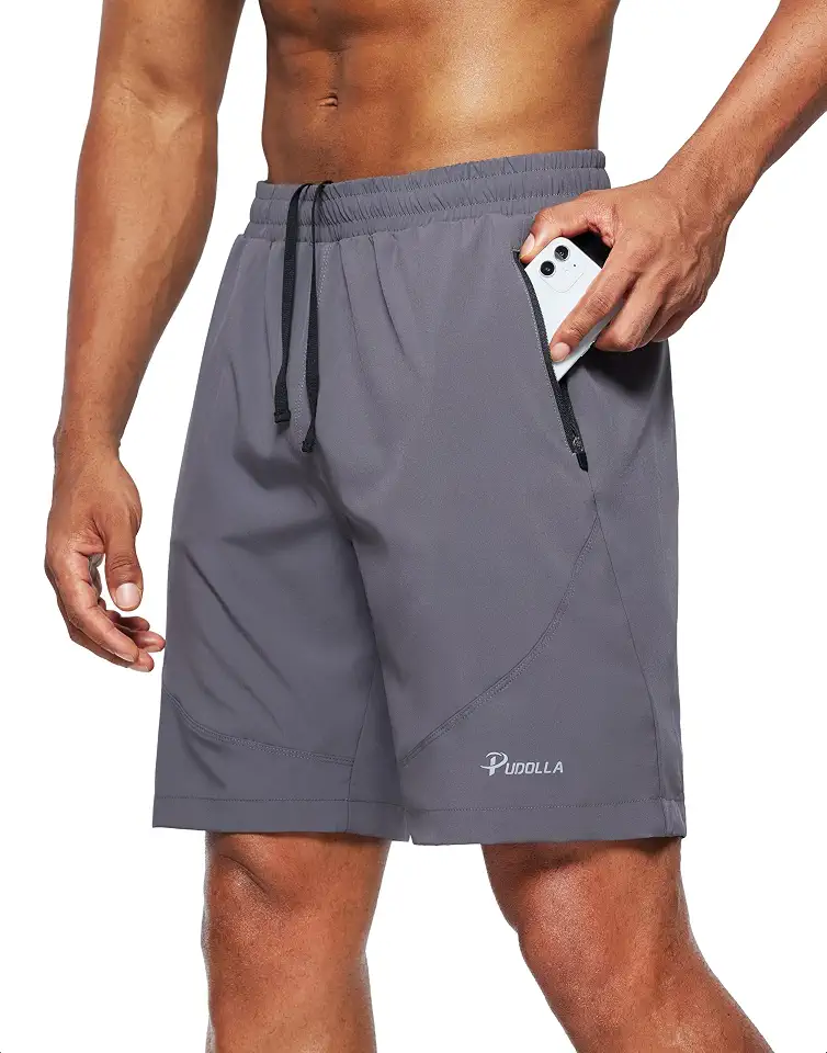Pudolla Men's Workout Running Shorts 5"/7"/9" Lightweight Gym Athletic Shorts for Men with Zipper Pockets