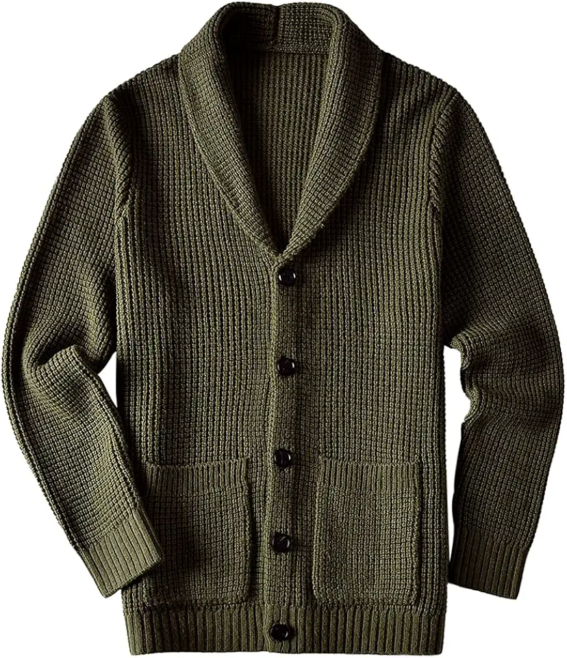Men's Casual Slim Thick Knitted Shawl Collar Cardigan Sweaters Pockets