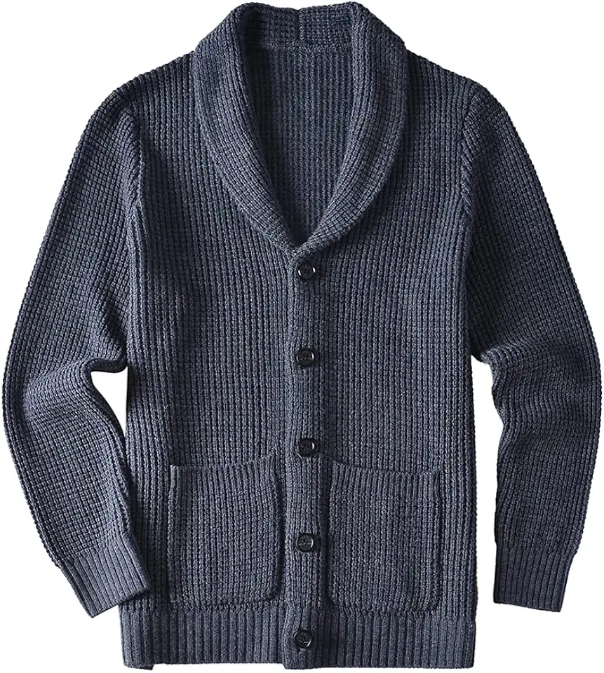 Men's Casual Slim Thick Knitted Shawl Collar Cardigan Sweaters Pockets