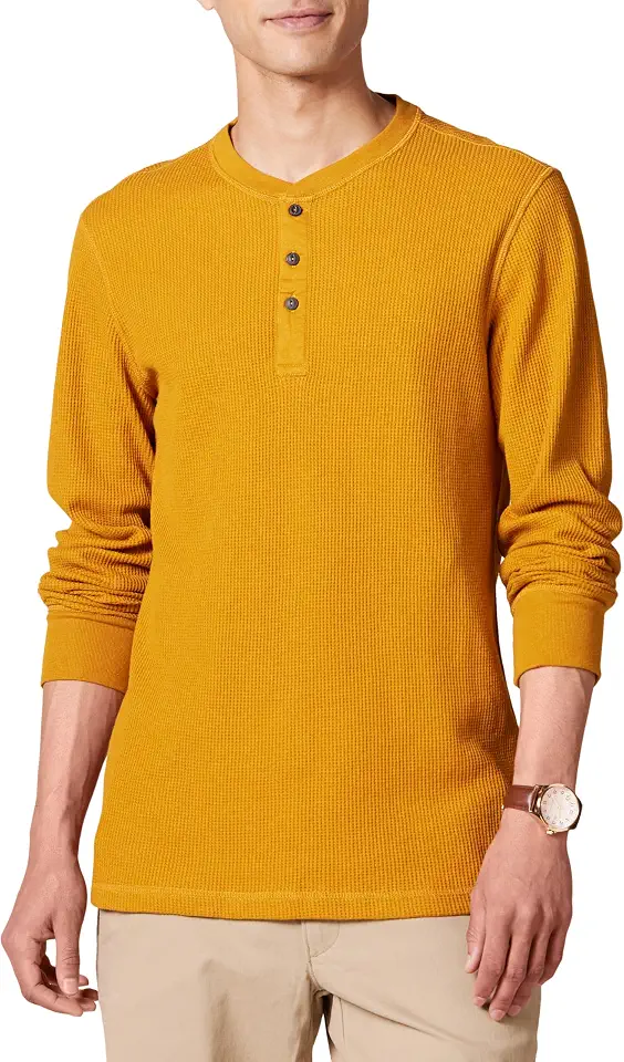 Men's Mustard Yellow Waffle Henley Shirt