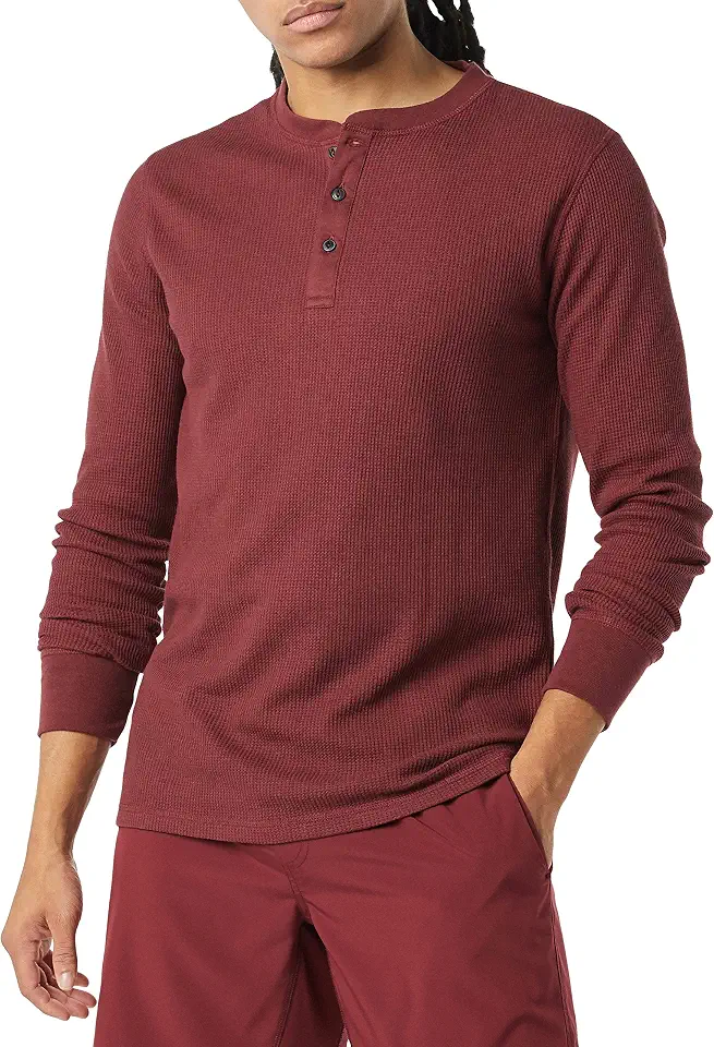 Men's Burgundy Waffle Knit Henley Shirt