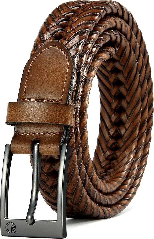 CHAOREN Leather Braided Belts for Men - 1 1/8" Mens Casual Woven Leather Belt for Dress Pant