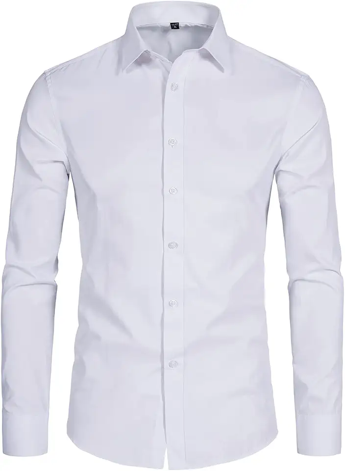 Men's Slim Fit White Long Sleeve Spread Collar Dress Shirt