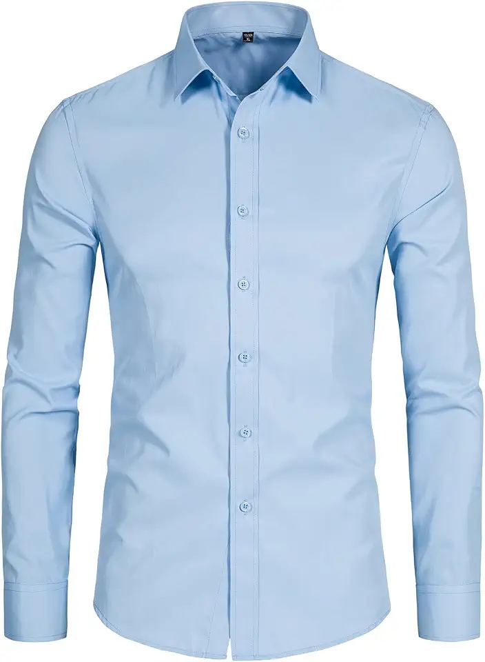 Men's Long Sleeve Button Up Shirts Solid Slim Fit Casual Business Formal Dress Shirt