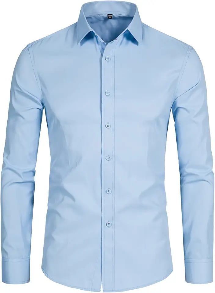 Men's Long Sleeve Button Up Shirts Solid Slim Fit Casual Business Formal Dress Shirt