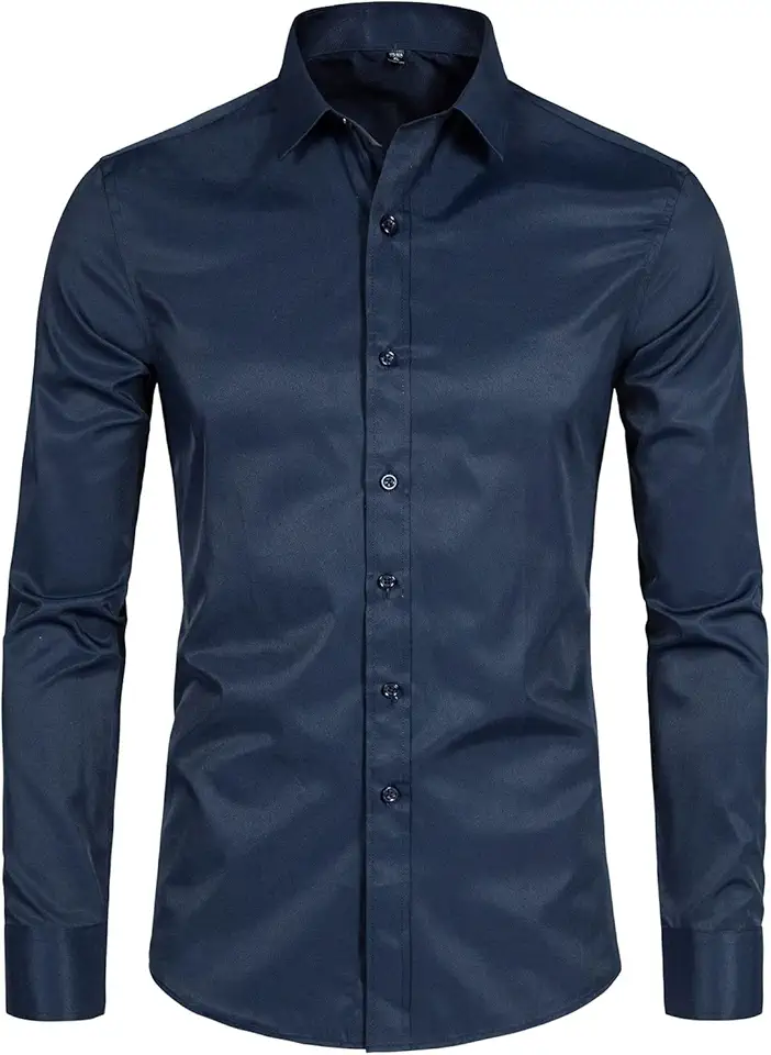 Men's Long Sleeve Button Up Shirts Solid Slim Fit Casual Business Formal Dress Shirt