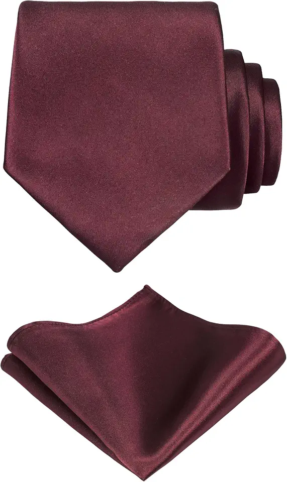 TIE G Solid Satin Woven dyed Color Formal Black Necktie and Pocket Square Sets in Gift Box