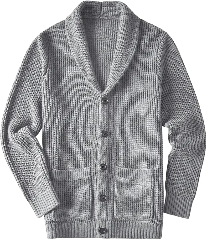 Men's Casual Slim Thick Knitted Shawl Collar Cardigan Sweaters Pockets