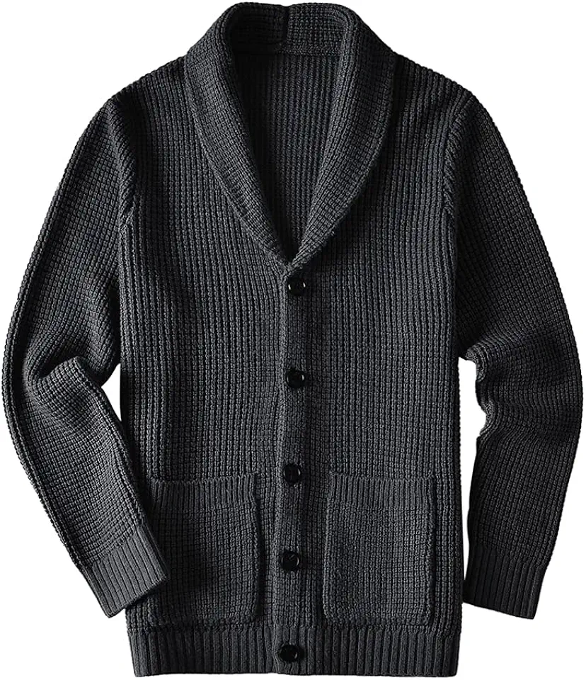 Men's Casual Slim Thick Knitted Shawl Collar Cardigan Sweaters Pockets