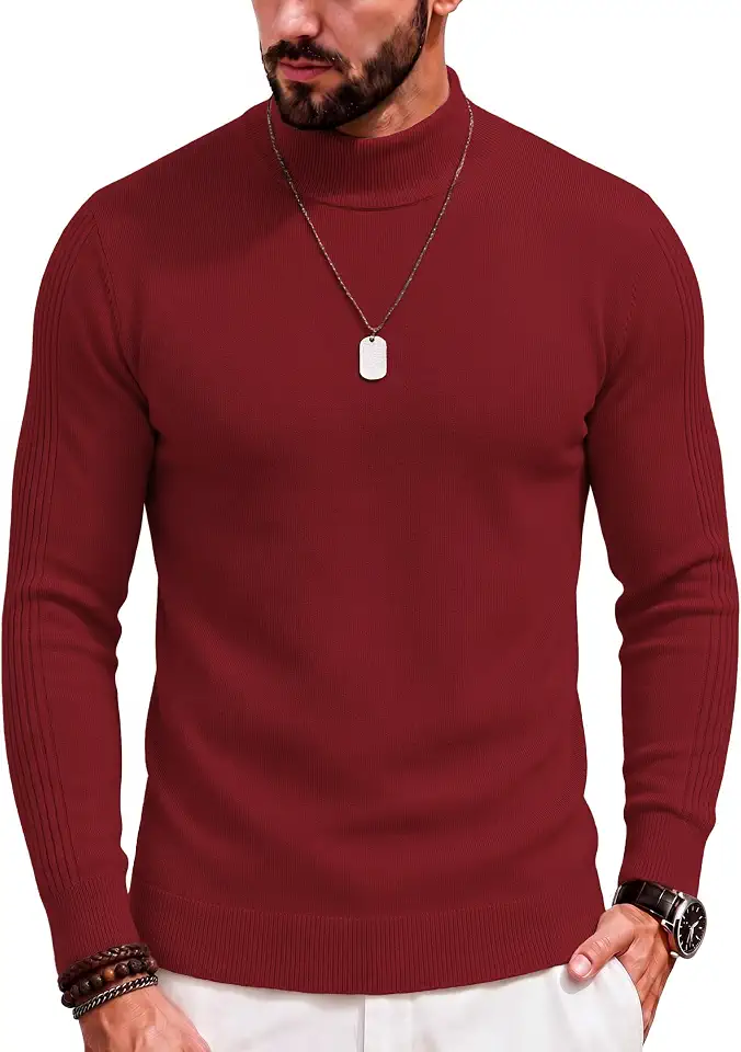 COOFANDY Mens Mock Turtleneck Slim Fit Pullover Sweater Casual Basic Knitted Thermal Sweaters