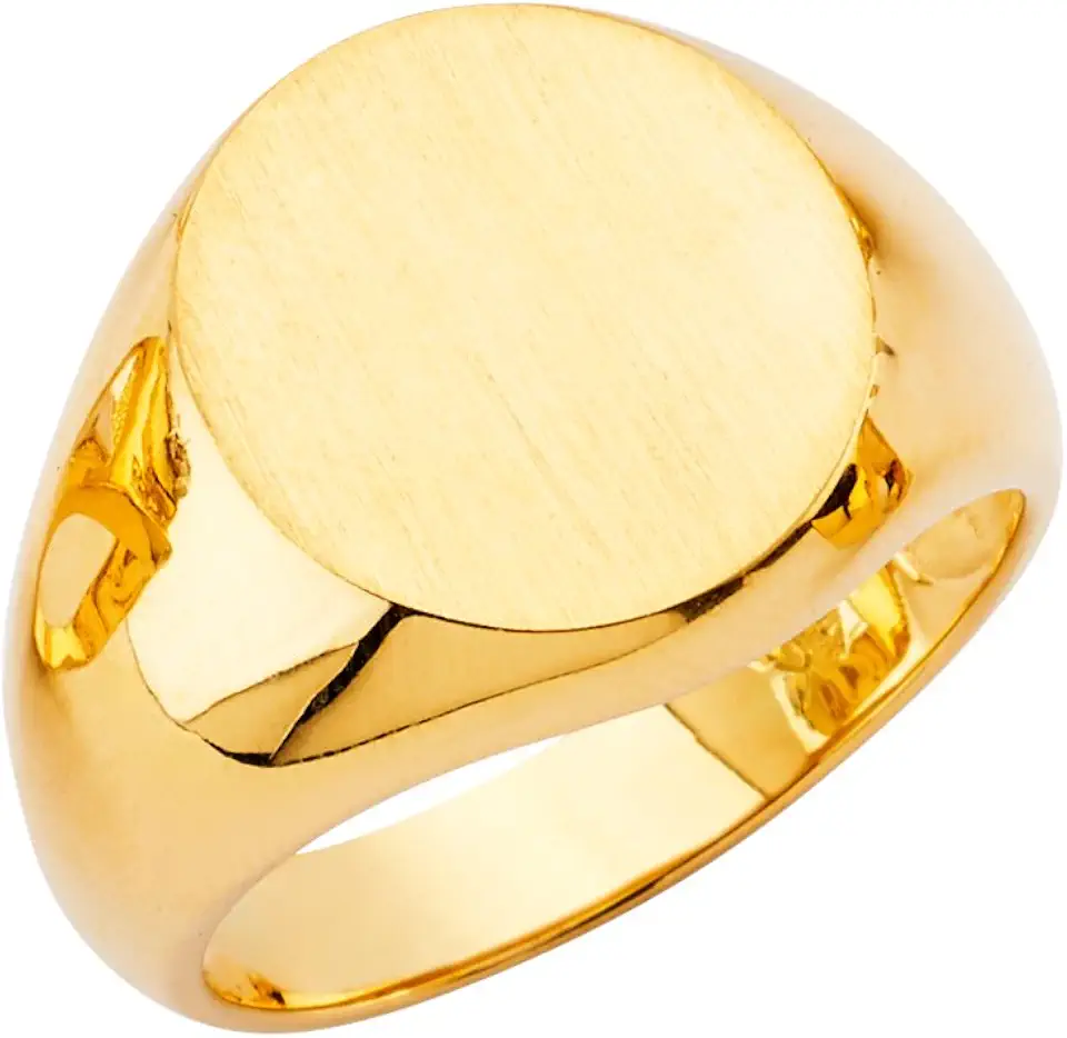 Wellingsale Mens Solid 14k Yellow Gold Polished Engravable Signet Ring -