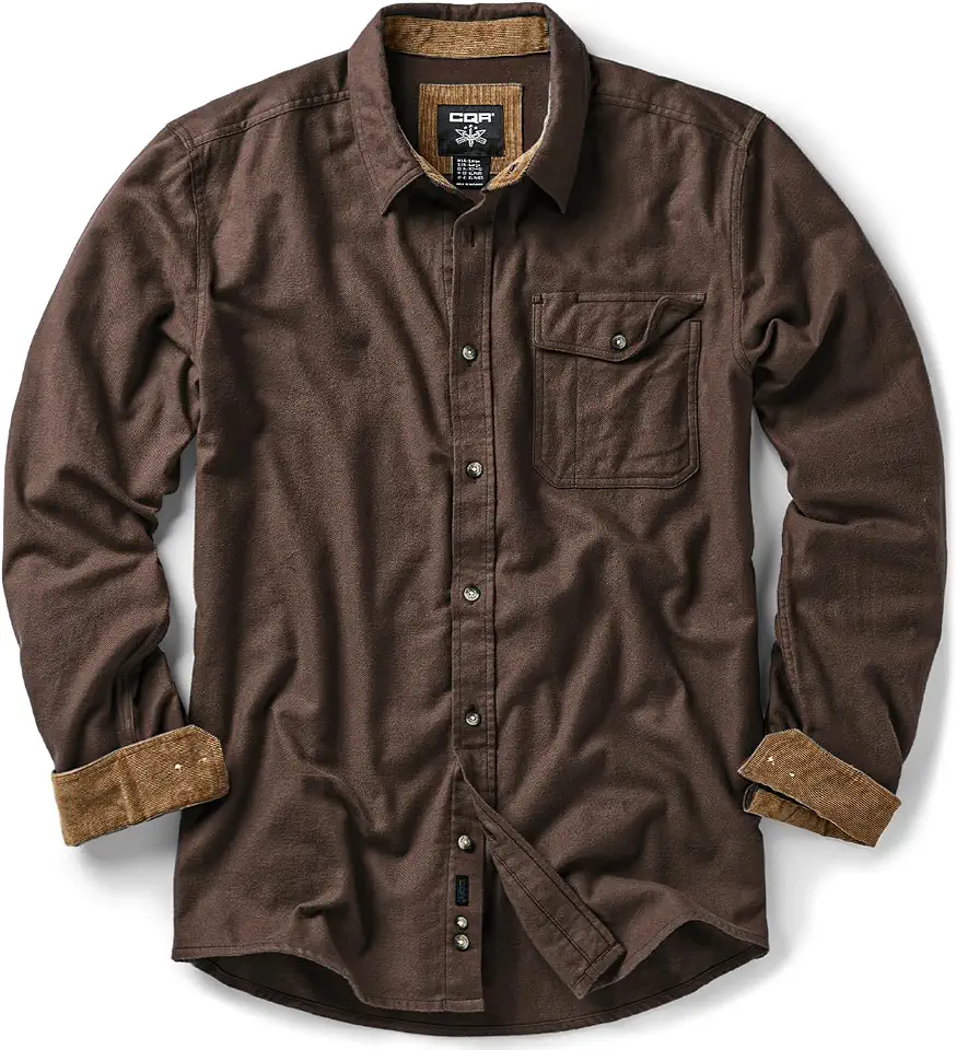 CQR Men's 100% All Cotton Button Down Flannel Shirts, Long Sleeve Brushed Warm Soft Casual Outdoor Plaid Shirt