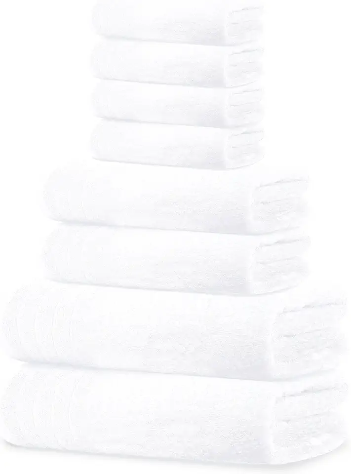 OEKO-TEX STANDARD 100 Tens Towels 8 Piece Towel Set, 2 XL Bath, 2 Hand, 4 Washcloth, White