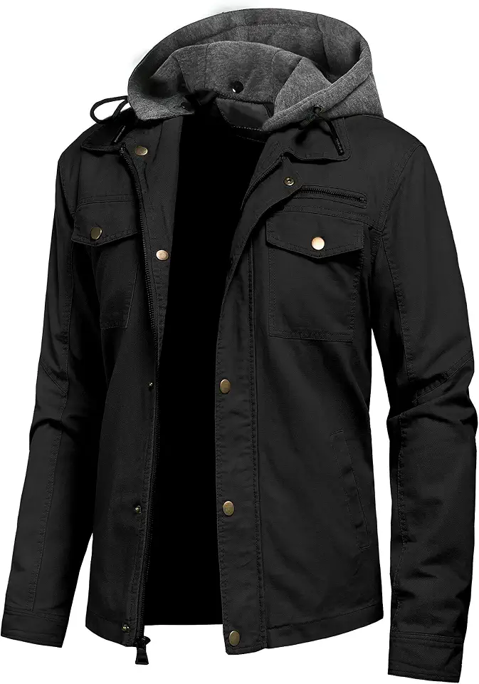 Pursky Men's Canvas Cotton Military Casual Field Jacket Outerwear With Removable Hood