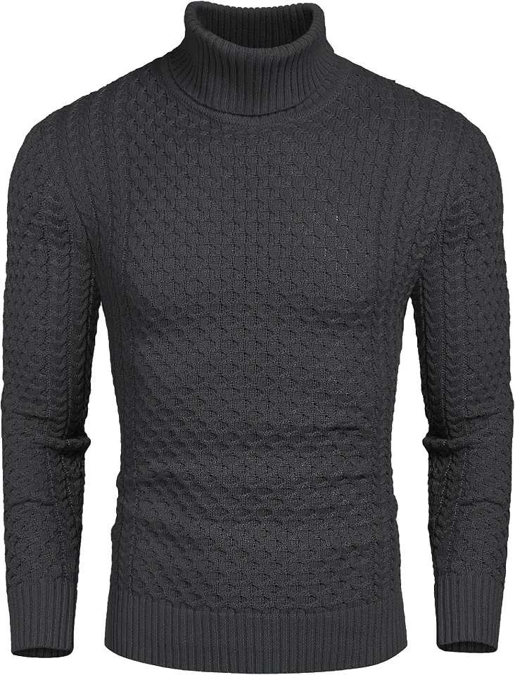 COOFANDY Men's Slim Fit Turtleneck Sweater Casual Cotton Knitted Pullover