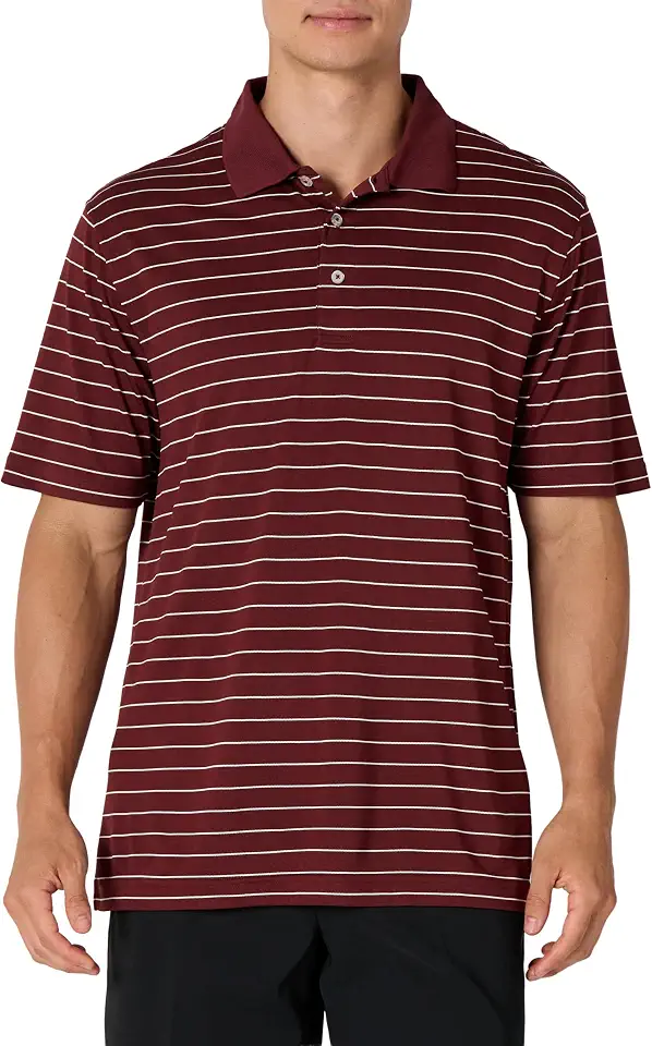 Men's Burgundy Striped Athletic Golf Polo