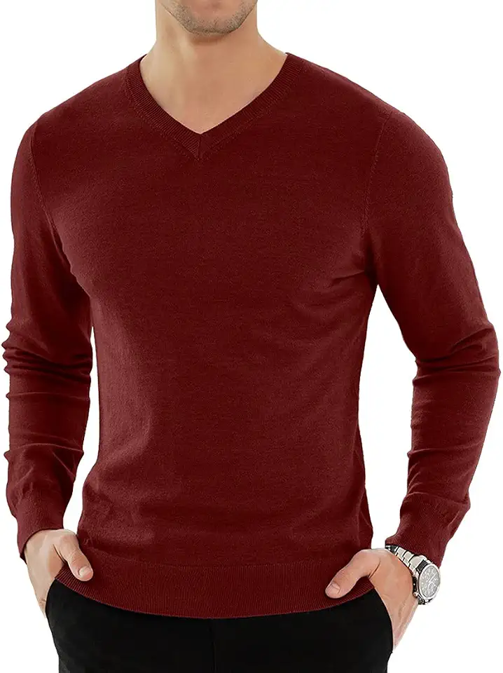 YTD Men's Casual Slim Fit V-Neck Long Sleeve Knitted Pullover Sweaters