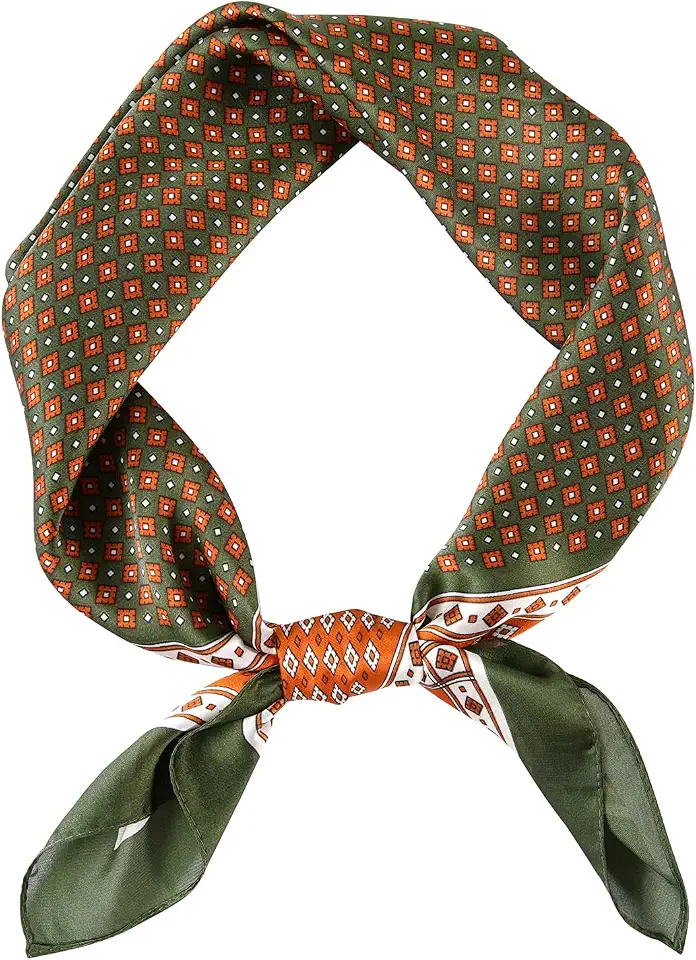 Vintage Silk Feel Square Scarf for Men Satin Bandana Tiny Pattern Print Neckerchief Geometry Head Scarf Fashion