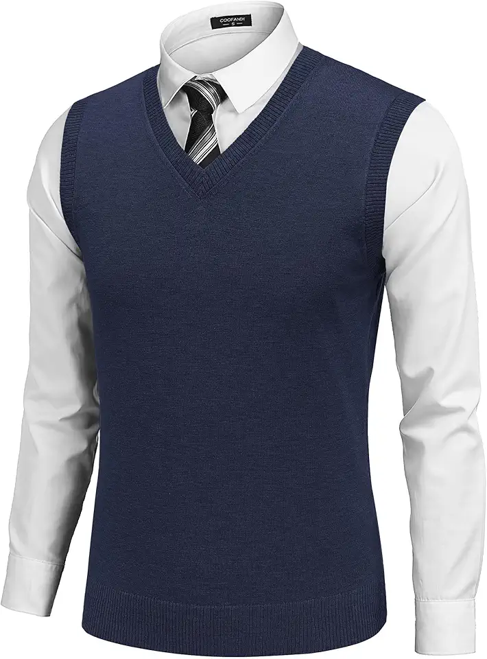 COOFANDY Men's Sleeveless Sweater Vest V-Neck Solid Cotton Pullover