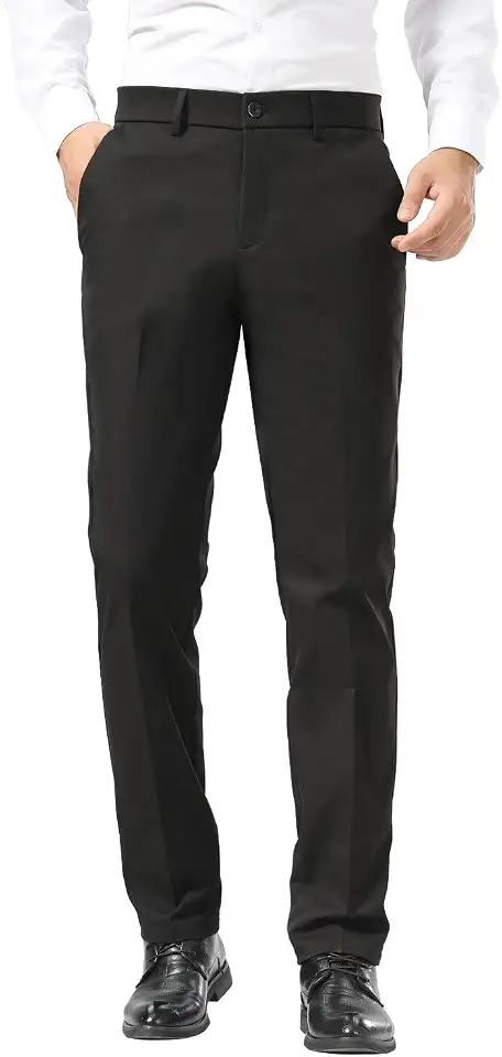 Plaid&Plain Men's Slim Fit Dress Pants Stretch Khaki Pants Wrinkle Free