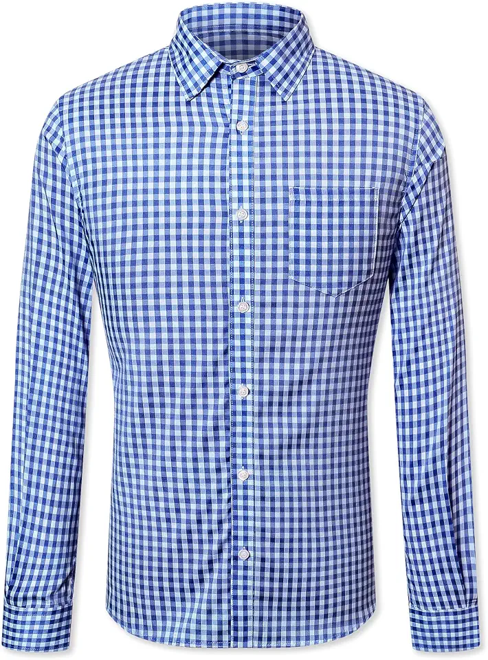 Cromoncent Men's Business Long Sleeve Slim Fit Gingham Shirts
