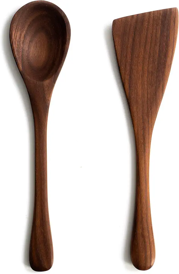 Walnut Kitchen Utensil Set - 12” Handmade Wooden Cooking Utensils Made in the USA - Spoon and Spatula Set