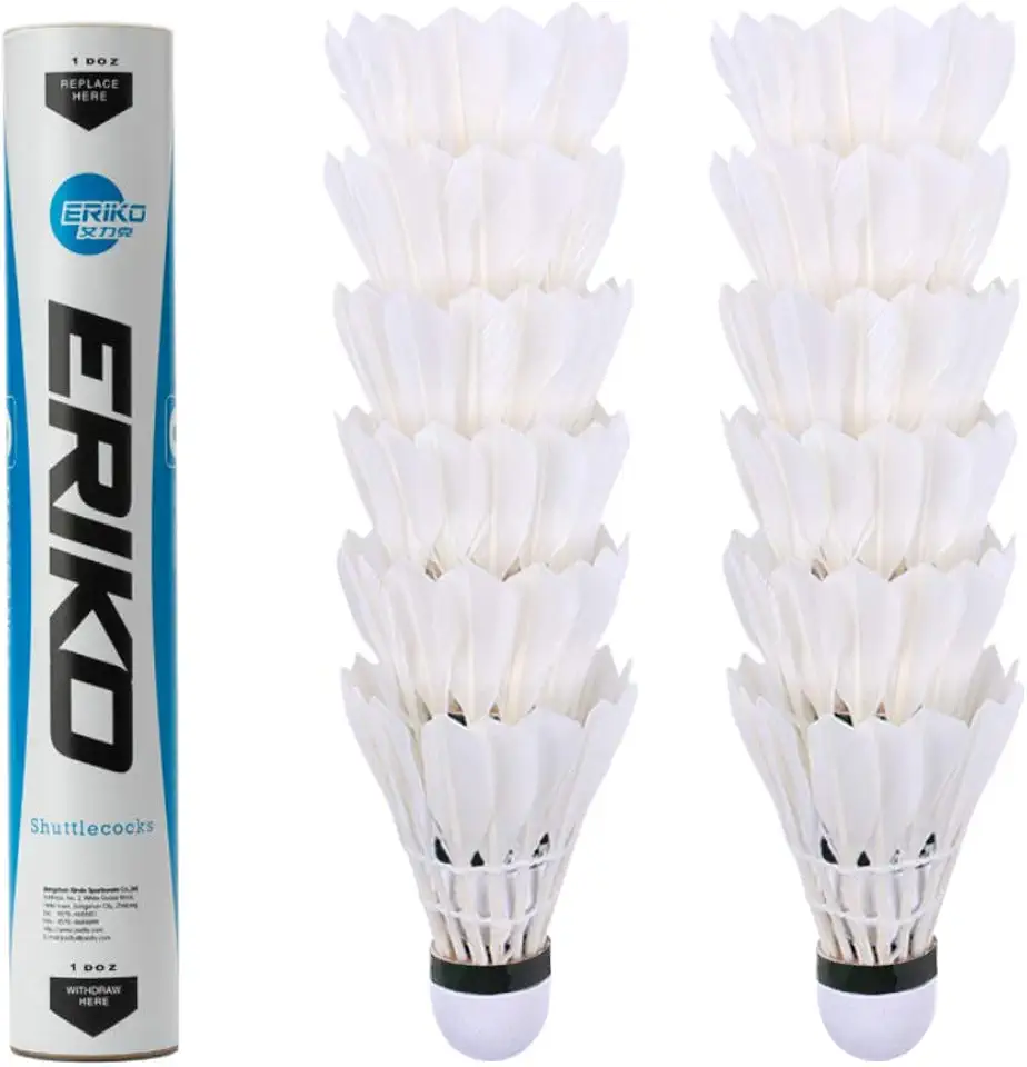 SHENGJIE ERIKO 12-Pack Goose Feather Badminton Shuttlecocks with High Stability and Durability,High Speed Badminton Birdies Balls Model 6