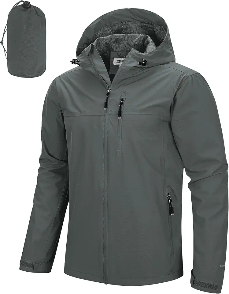 33,000ft Men's Packable Rain Jacket Waterproof Raincoat with Hood