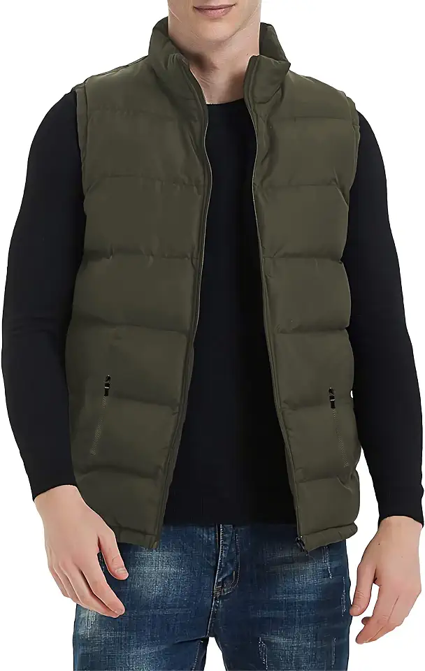 TUVEKE Men's Puffer Vest Water-Resistant winter outdoor Zipper Sleeveless Warm puffey jacket Size M To 5XL(Multicolor)