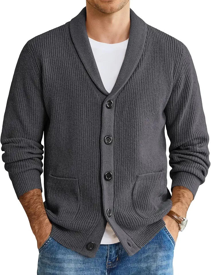 COOFANDY Mens Shawl Collar Cardigan Sweater Button up Sweater with Pockets